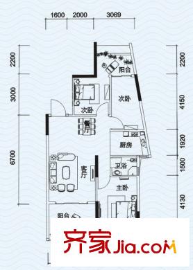 騁望怡平方米灣C棟2單元02號房 3室2廳1衛(wèi)1廚