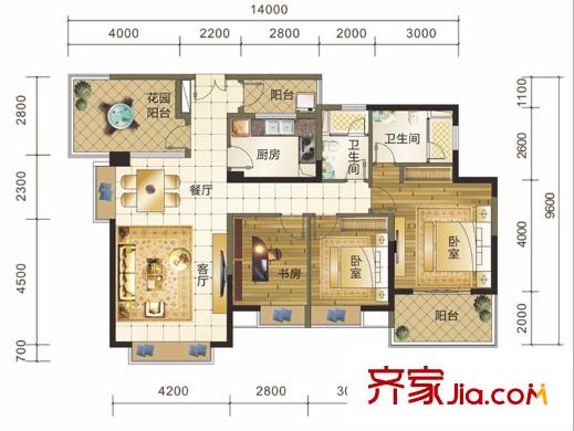 華發(fā)國賓壹號17#01號房D戶型 3室2廳2衛(wèi)1廚