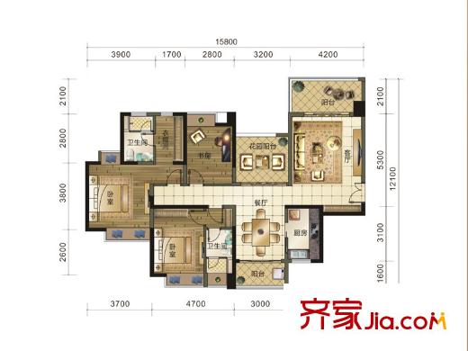 華發(fā)國賓壹號12#02/03房 13#03/04房 E戶型 3室2廳2衛(wèi)1廚