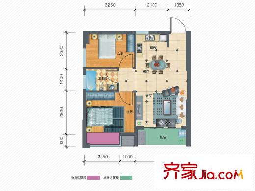 月湖國(guó)際標(biāo)準(zhǔn)層3C戶型 2室2廳1衛(wèi)1廚