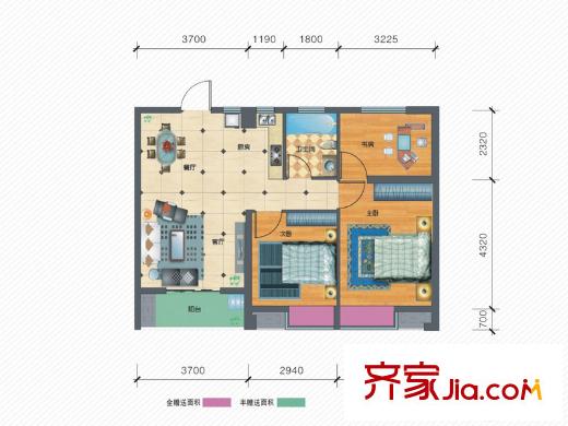 月湖國(guó)際標(biāo)準(zhǔn)層1D戶型 3室2廳1衛(wèi)1廚