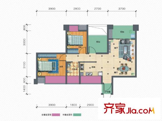 月湖國際標(biāo)準(zhǔn)層2A戶型 3室2廳1衛(wèi)1廚