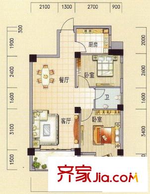 碧園南城故事H棟戶(hù)型 2室2廳1衛(wèi)1廚