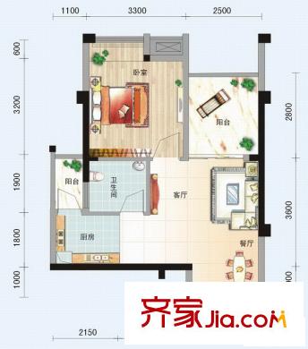 碧園南城故事第五季洋房F戶(hù)型 1室1廳1衛(wèi)1廚