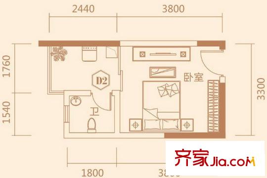 泛宇邕江一品D2戶型 1室1廳1衛(wèi)1廚