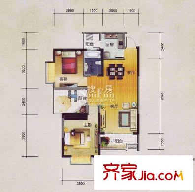 潤(rùn)華?尚城街區(qū)A2戶(hù)型 2室2廳1衛(wèi)1廚