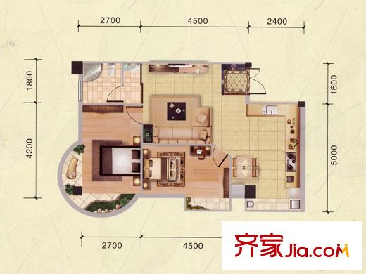 錦秀豪庭9#樓L戶型 2室2廳1衛(wèi)1廚