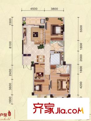 錦秀豪庭9#樓K戶型 3室2廳2衛(wèi)1廚