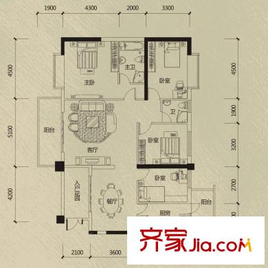 南湖名都廣場Bv戶型 4室2廳2衛(wèi)1廚