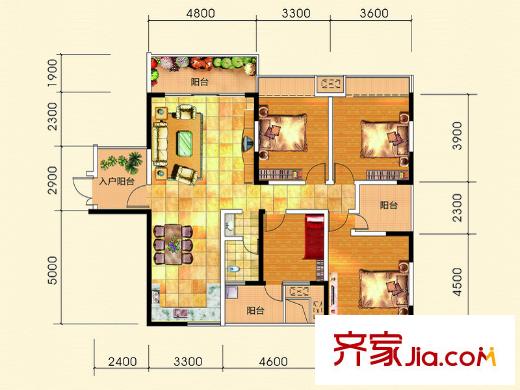 虹橋灣3號樓第3層A2型 4室2廳1衛(wèi)1廚