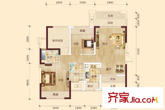 中房新天地3#樓1單元01號房 3室2廳2衛(wèi)1廚