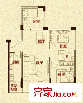 億鼎中心2/3#A3/A4戶型 3室2廳2衛(wèi)1廚