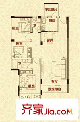 億鼎中心2/3#A1/A2戶型 3室2廳2衛(wèi)1廚