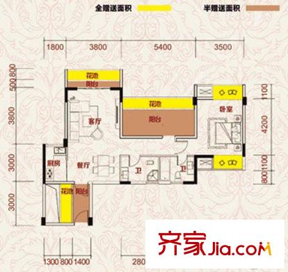 億鼎中心2#/3#A5戶型 4室2廳2衛(wèi)1廚