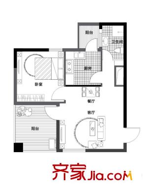 嘉印象07戶(hù)型 1室2廳1衛(wèi)1廚