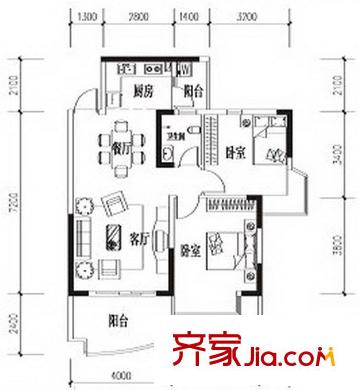 天池山O戶(hù)型 2室2廳1衛(wèi)1廚