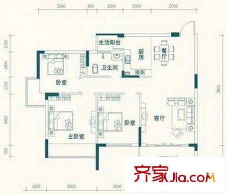 天池山4-P戶(hù)型 3室2廳1衛(wèi)1廚