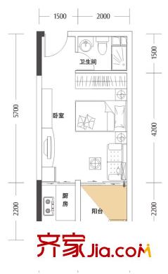 同人學(xué)府大道一期8#樓2-7、15-18戶型 1室1衛(wèi)1廚