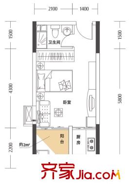 同人學(xué)府大道一期8#樓08戶型 1室1衛(wèi)1廚