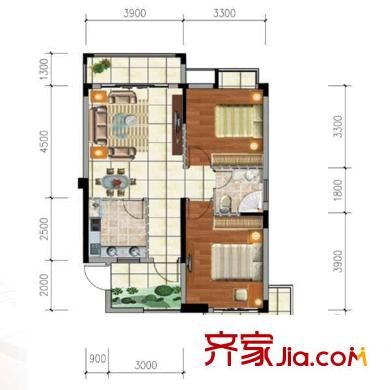 欣隆盛世觀邸6號(hào)樓王L戶型 2室2廳1衛(wèi)1廚