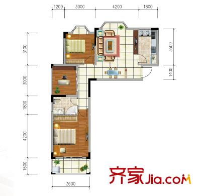 欣隆盛世觀邸C戶型 2室2廳1衛(wèi)1廚