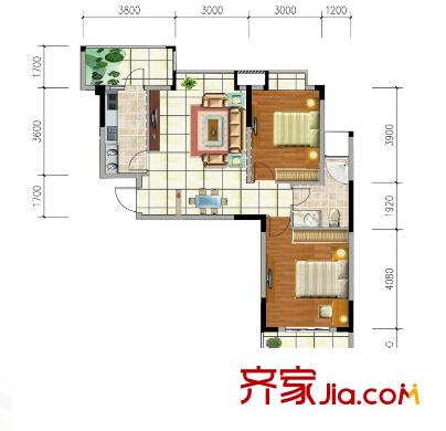 欣隆盛世觀邸E戶型 2室2廳1衛(wèi)1廚
