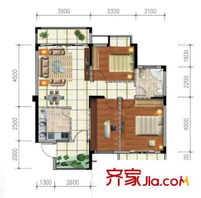 欣隆盛世觀邸6號(hào)樓王K戶型 3室2廳1衛(wèi)1廚