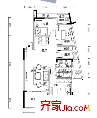 騁望怡平方米灣E棟1單元02戶型 3室2廳2衛(wèi)1廚