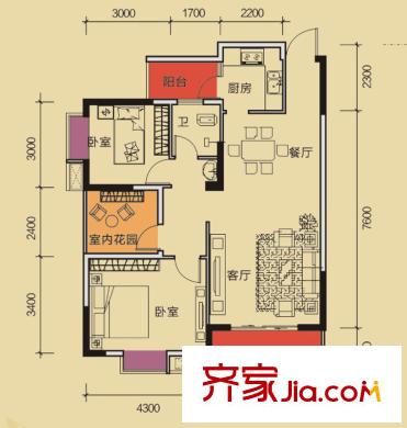 瑞和家園3#/5#/9#/10#樓B2戶型 2室2廳1衛(wèi)1廚