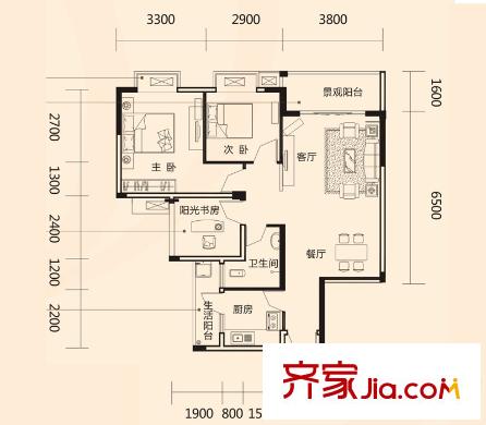 瑞和家園29#/30#樓F2戶型 3室2廳1衛(wèi)1廚
