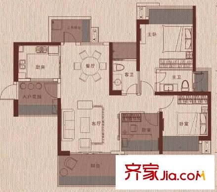 城光俊景A1棟G戶型 3室2廳2衛(wèi)1廚