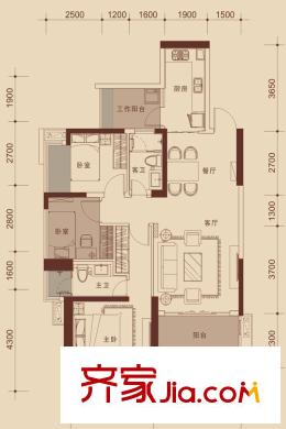 城光俊景E戶型 3室2廳2衛(wèi)1廚