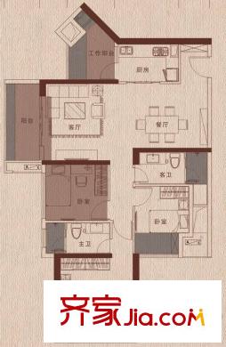 城光俊景A1棟M戶型 3室2廳2衛(wèi)1廚