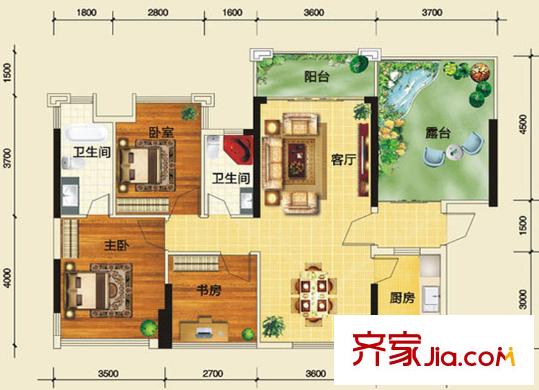 和居邕江郡E-1戶型 3室2廳2衛(wèi)1廚