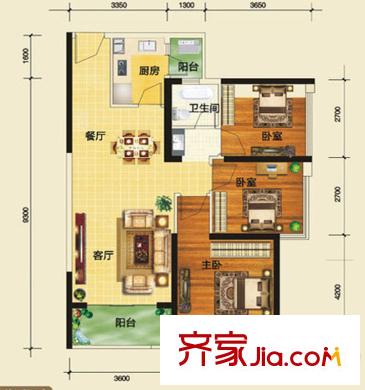 和居邕江郡B戶型 3室2廳1衛(wèi)1廚