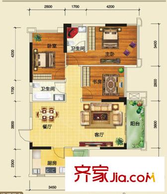 和居邕江郡F戶型 3室2廳2衛(wèi)1廚