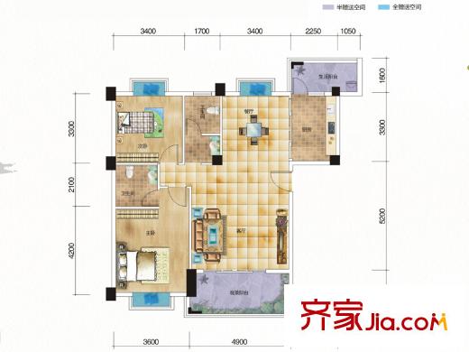 九個半島E1戶型（1F） 2室2廳2衛(wèi)1廚