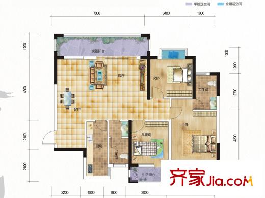 九個半島A1戶型（11F） 3室2廳2衛(wèi)1廚