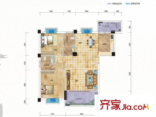 九個半島D1戶型（1F） 2室2廳2衛(wèi)1廚