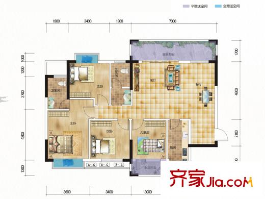 九個半島A2戶型（11F） 4室2廳2衛(wèi)1廚