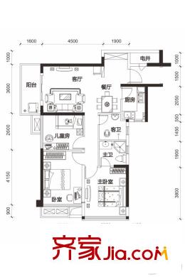 盛天領域18/19號樓05戶型 3室2廳1衛(wèi)1廚