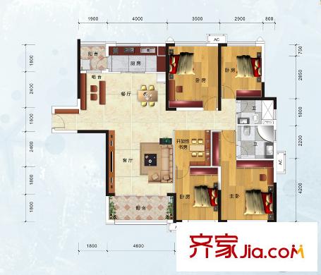 保利愛(ài)琴海1#樓I戶型 4室2廳2衛(wèi)1廚