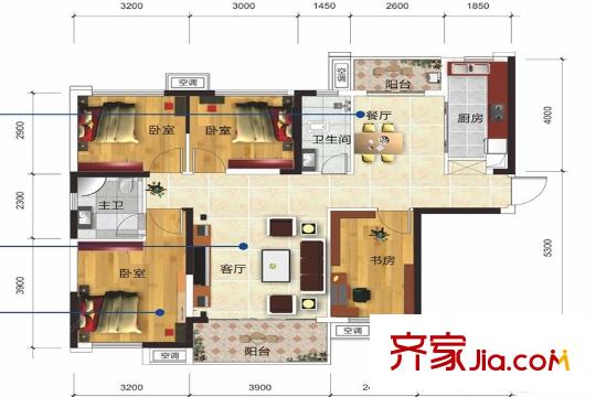 保利愛(ài)琴海D戶型 4室2廳2衛(wèi)1廚