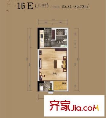 美泉161216E戶型 1室1廳1衛(wèi)1廚
