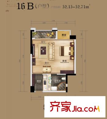 美泉161216B戶型 1室1廳1衛(wèi)1廚