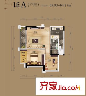 美泉161216A戶型 2室1廳1衛(wèi)1廚