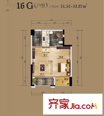 美泉161216G戶型 1室1廳1衛(wèi)1廚