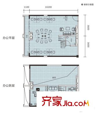 龍光君御華府6#樓辦公躍層戶型1 2室2廳1衛(wèi)1廚