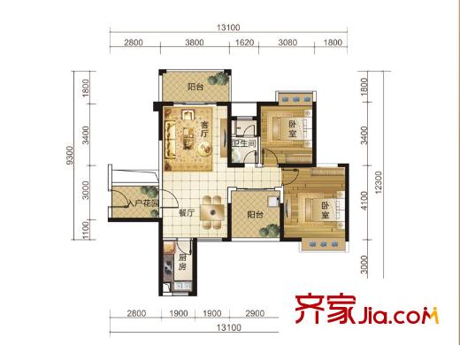 華發(fā)國賓壹號18#03/04號房k戶型 3室2廳1衛(wèi)1廚