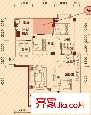 錦秀豪庭G戶型  3室2廳2衛(wèi)1廚